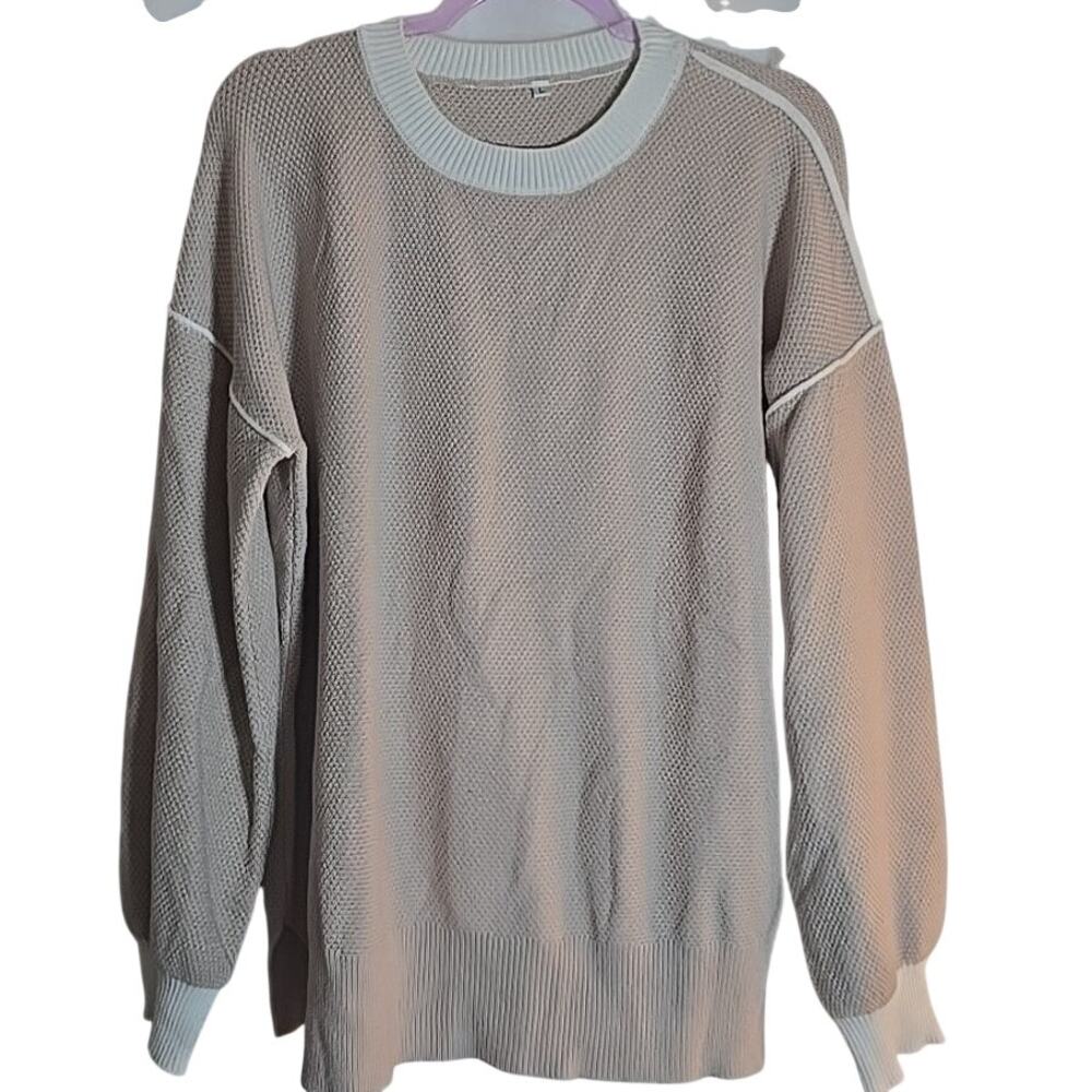 Merino Wool Sweater Crewneck Mens Large Tan Soft Cozy Winter Office Casual